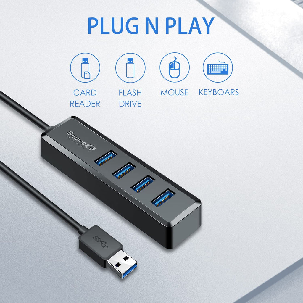 4-Port USB 3.0 Hub with 2ft Cable – High-Speed USB Expander for Laptop, PC & Mac