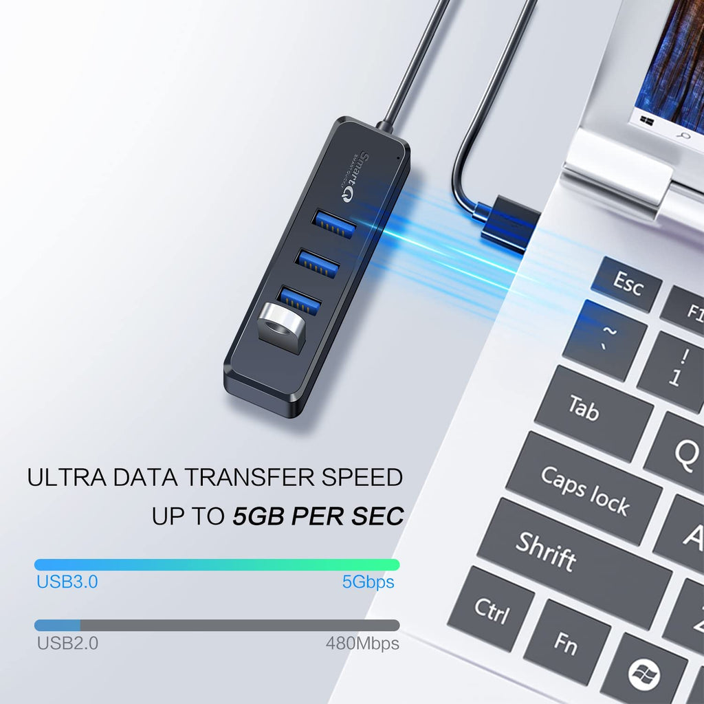 4-Port USB 3.0 Hub with 2ft Cable – High-Speed USB Expander for Laptop, PC & Mac