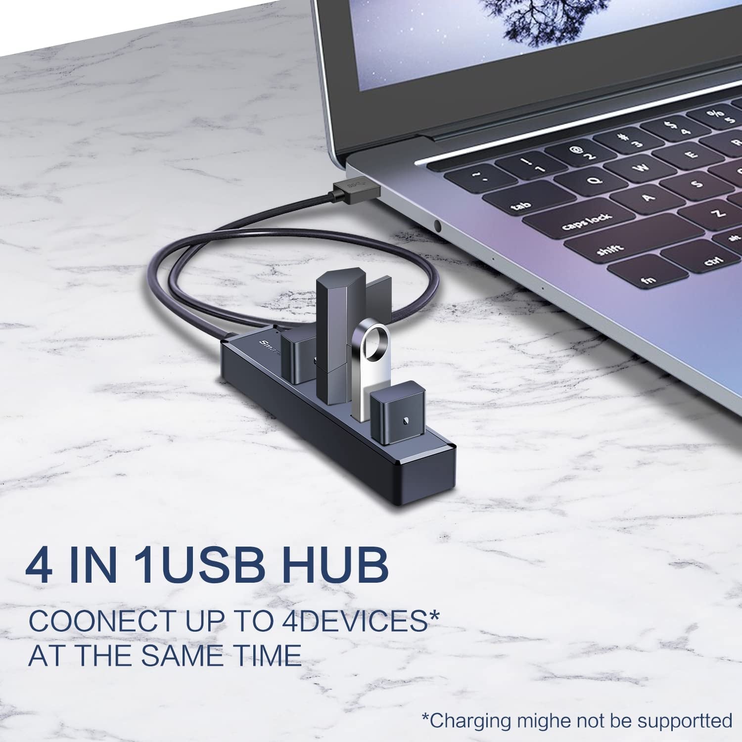 4-Port USB 3.0 Hub with 2ft Cable – High-Speed USB Expander for Laptop, PC & Mac